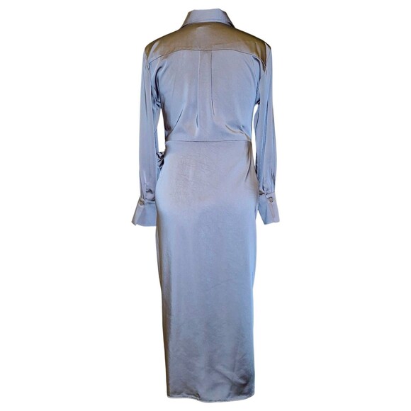 JASON WU SATIN LIGHT TAUPE WRAP TIE LONG SLEEVE CAREEE MIDI DRESS SIZE L $375 - Picture 7 of 7